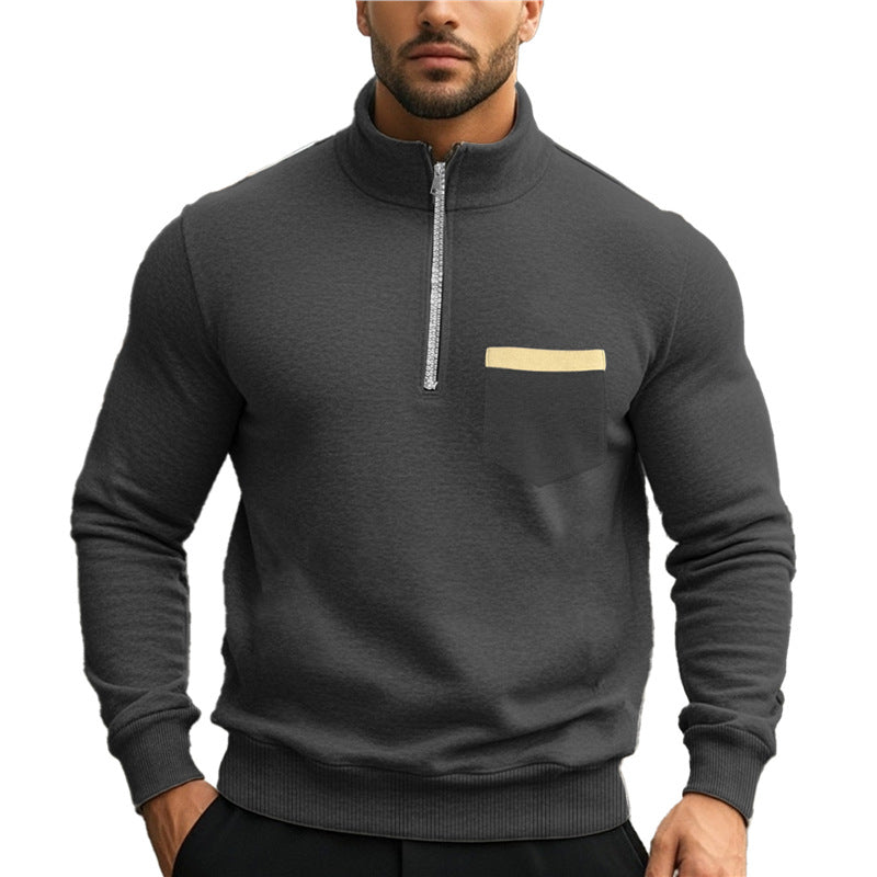 Herren Sweatshirt Reißverschluss Brusttasche Sportlich Modern