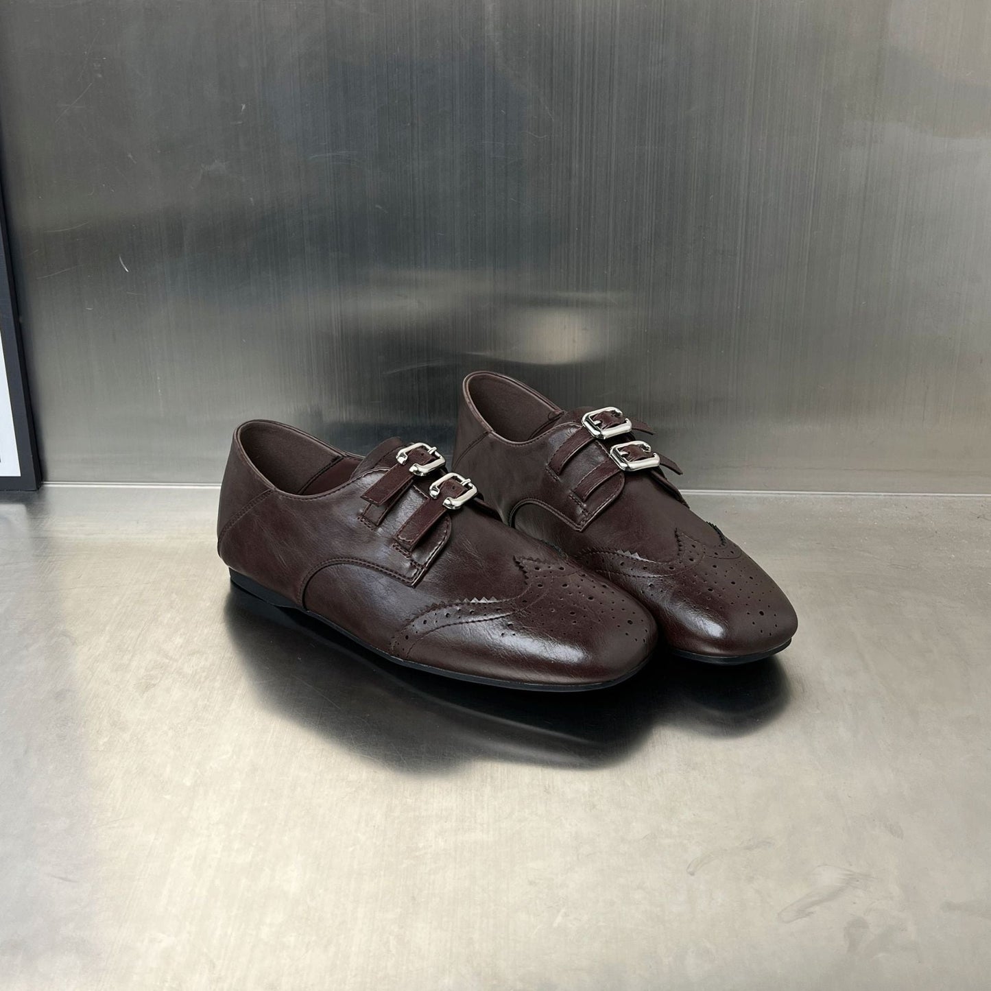 Damen Mokassins Elegante Schnallen Schuhe Schwarz Heidi Stil