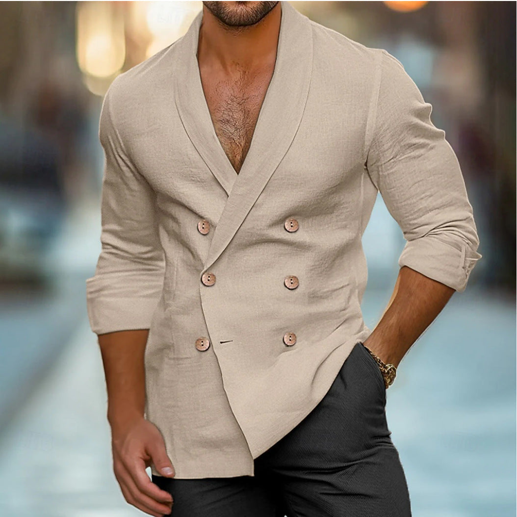 Herren Leinenjacke Elegant Mit Doppelter Knopfleiste Sommer
