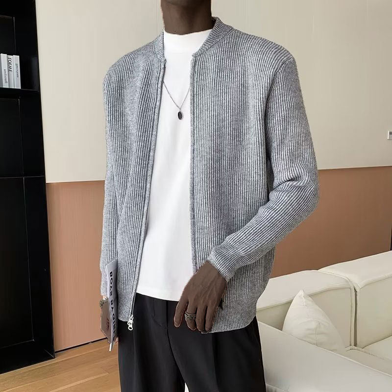 Herren Strickpullover Reißverschluss Rippmuster Modern