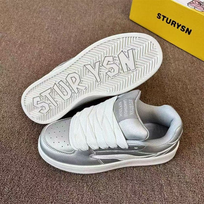 Damen Sneaker Glänzend Bequem Schnüren