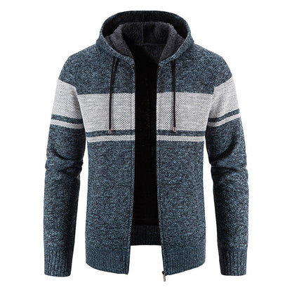 Herren Strickjacke Kapuze Kontraststreifen Modern