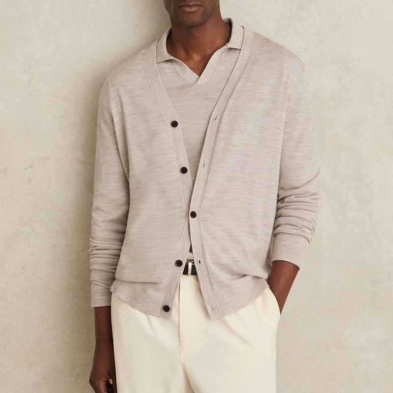 Herren Strickjacke Lässig V-Ausschnitt Knopf Detail Modern - BerlinGlamour