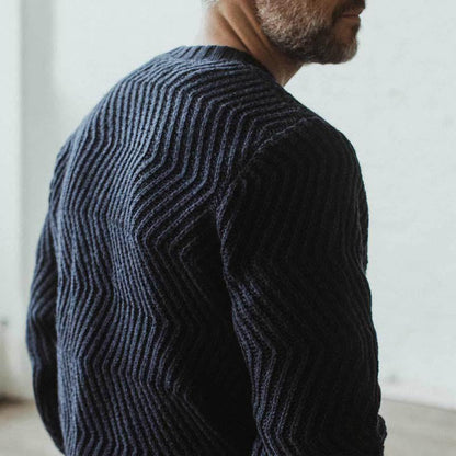 Herren Strickpullover Feinripp mit Wellenmuster Modern