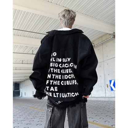 Herren Denimjacke Oversize mit Fransen und Grafik-Print Trendy