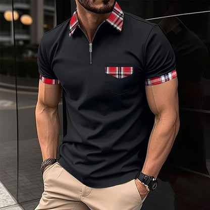 Herren Polo Hemd Kurzarm Karo Kragen Modern