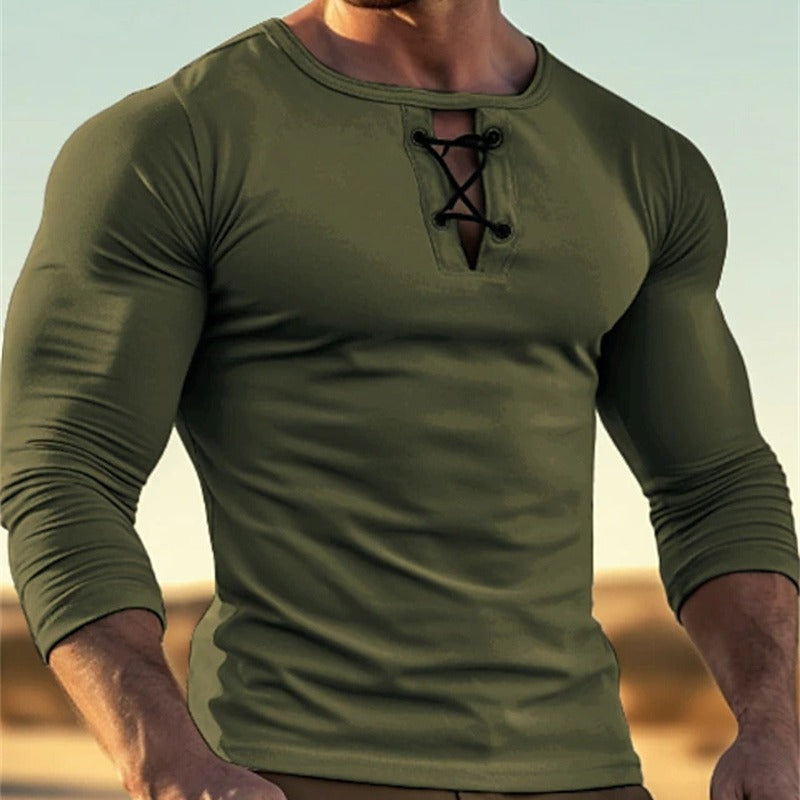 Herren Langarmshirt mit Schnürverschluss Modern Style - BerlinGlamour