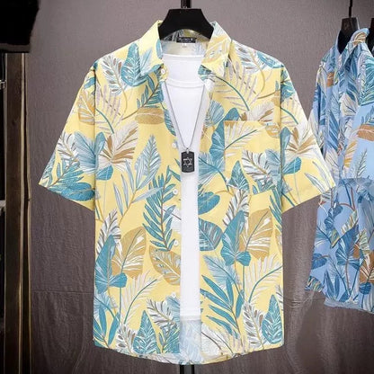 Herren Hemd Kurzarm mit Blumenmuster Relaxed Fit Sommer