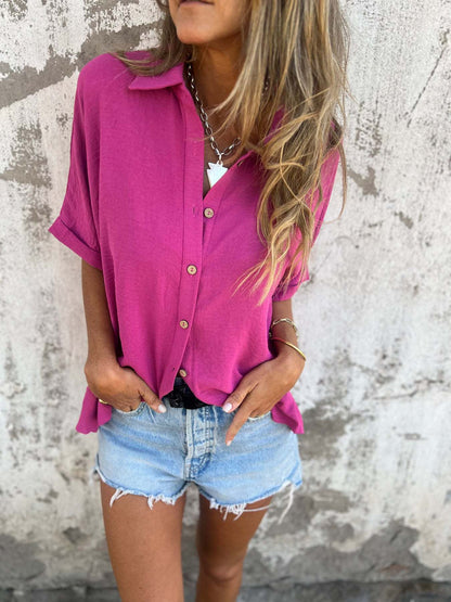 Damen Bluse Modern mit Knopfverschluss und Leichtem Schnitt