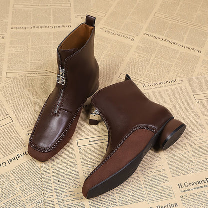 Damen Stiefel Ankle Boots Leder Reißverschluss Schmal - BerlinGlamour