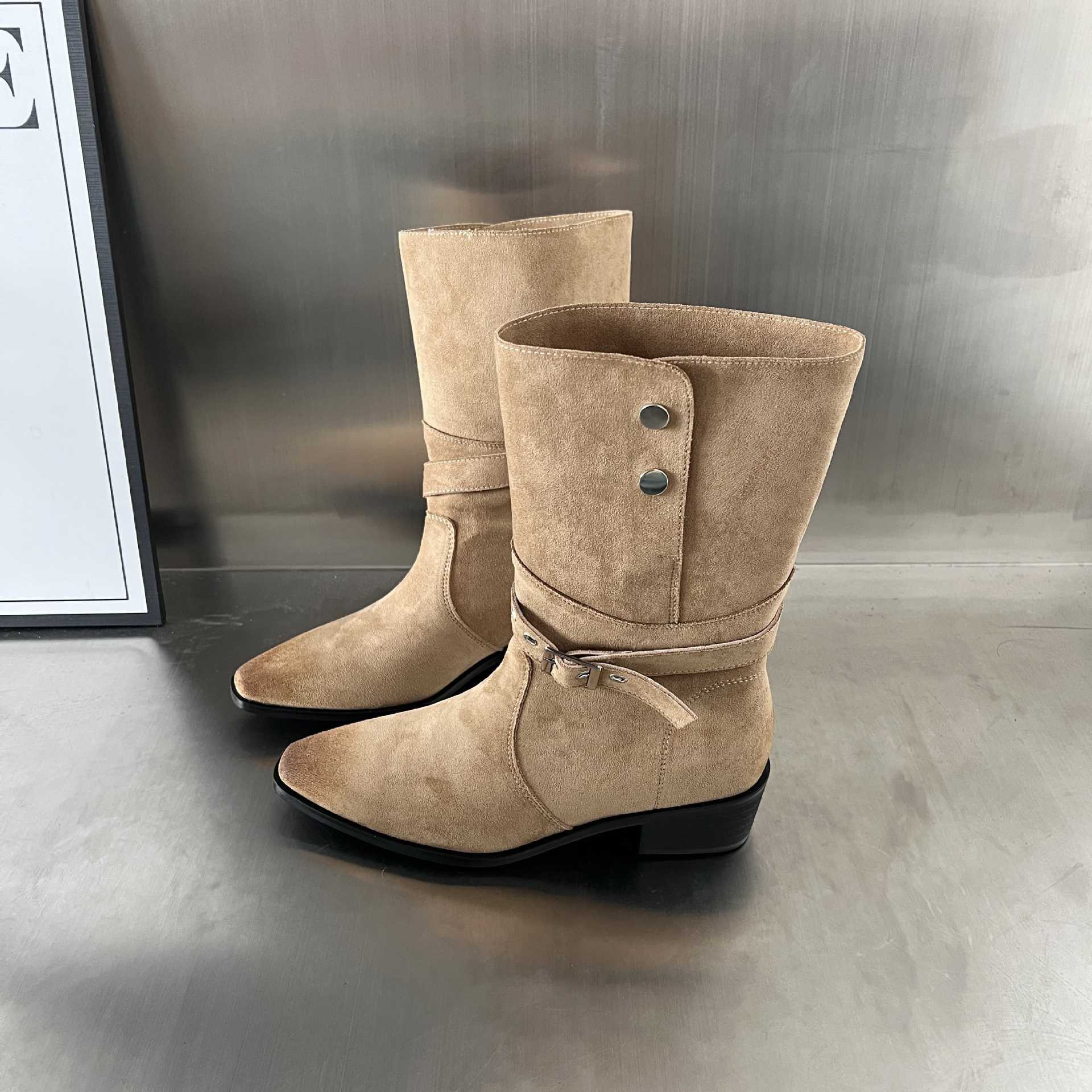 Damen Stiefel Wildleder Elegante Schnalle Schuhe - BerlinGlamour