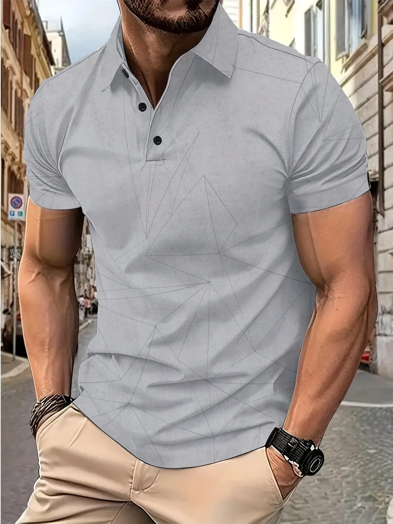 Herren Poloshirt Kurzarm Geometrisches Muster Modern
