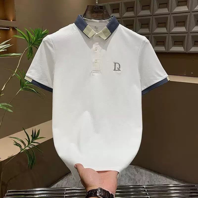 Herren Poloshirt Modern Kontrastkragen Feinripp