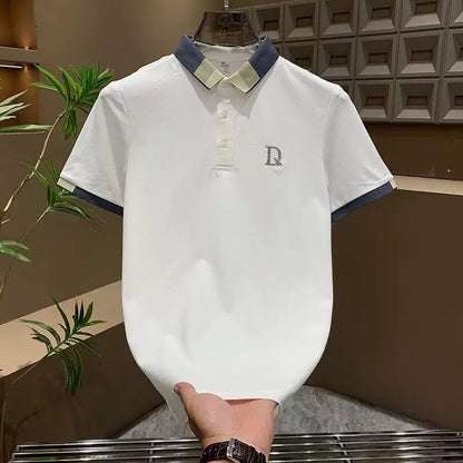 Herren Poloshirt Modern Kontrastkragen Feinripp