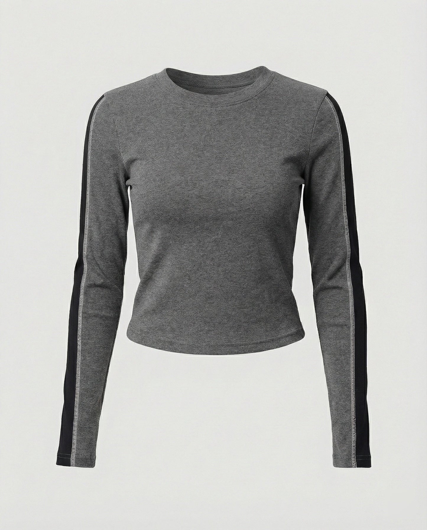 Damen Langarmshirt Slim Fit Grau Patchwork Oberteil