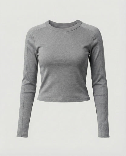 Damen Langarmshirt Slim Fit Grau Patchwork Oberteil