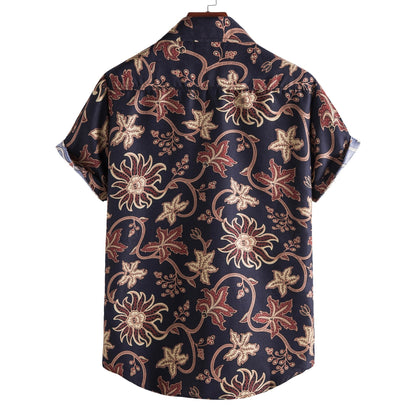 Herren Kurzarmhemd Blumenmuster Bequem Modern