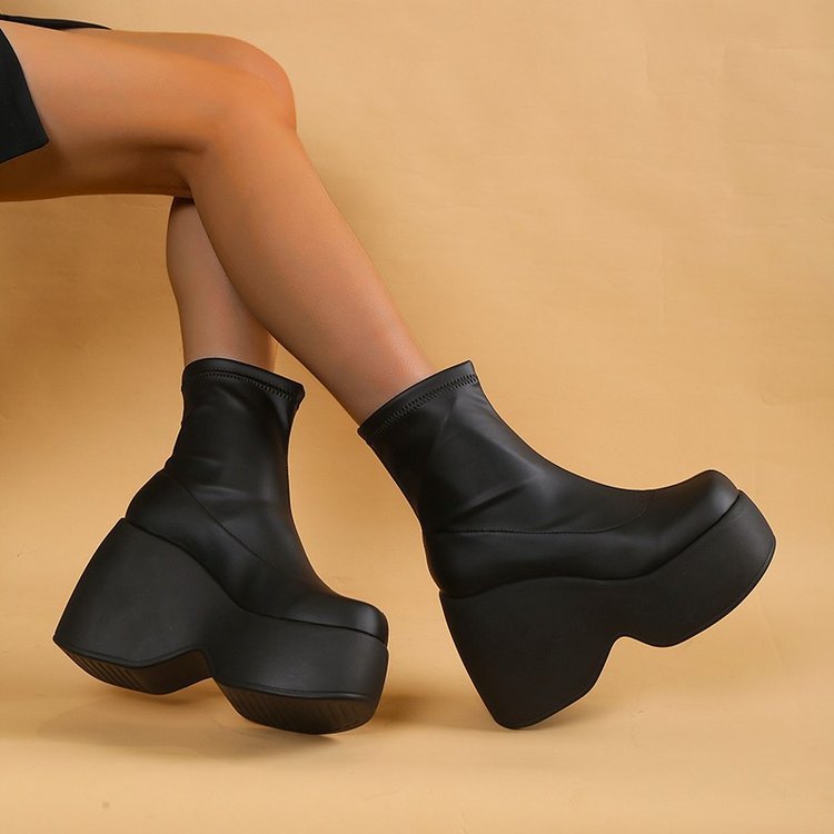 Damen Stiefel Ankle Boots Hoch Plateau Elastisch