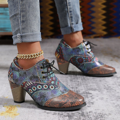Damen Stiefeletten Blumenmuster Komfort Blockabsatz