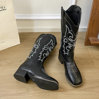 Damen Cowboystiefel Elegant Stickerei Westernstil Damenstiefel