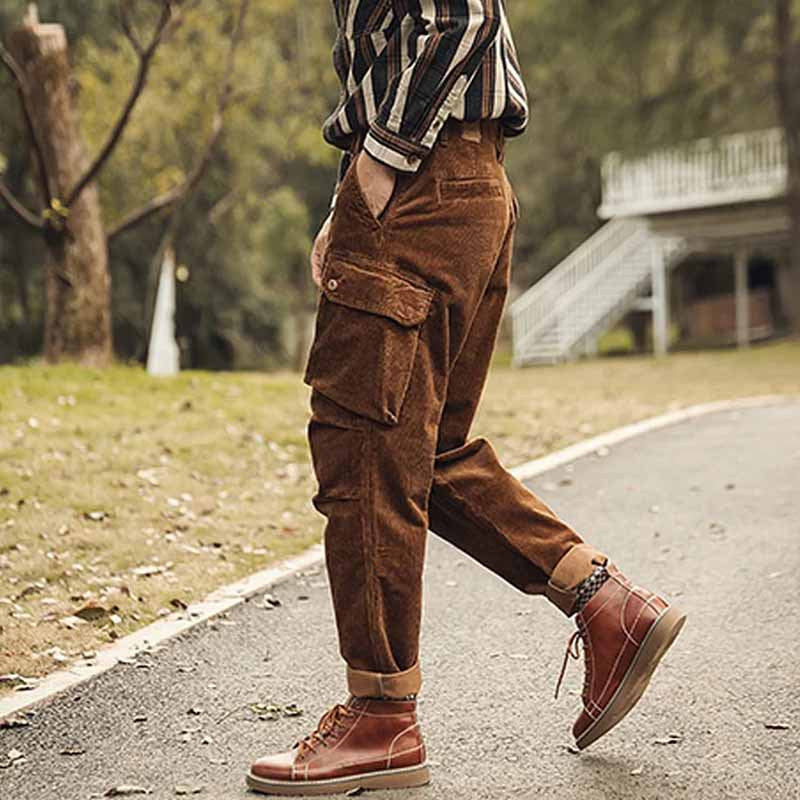 Herren Cargo-Hose Bequem Lässig Cordhose Grün