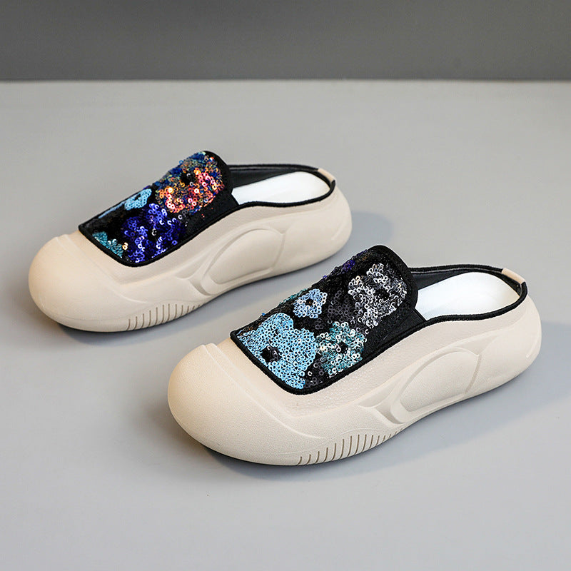 Damen Clogs Schimmer Pailletten Modisch Heidi Stil