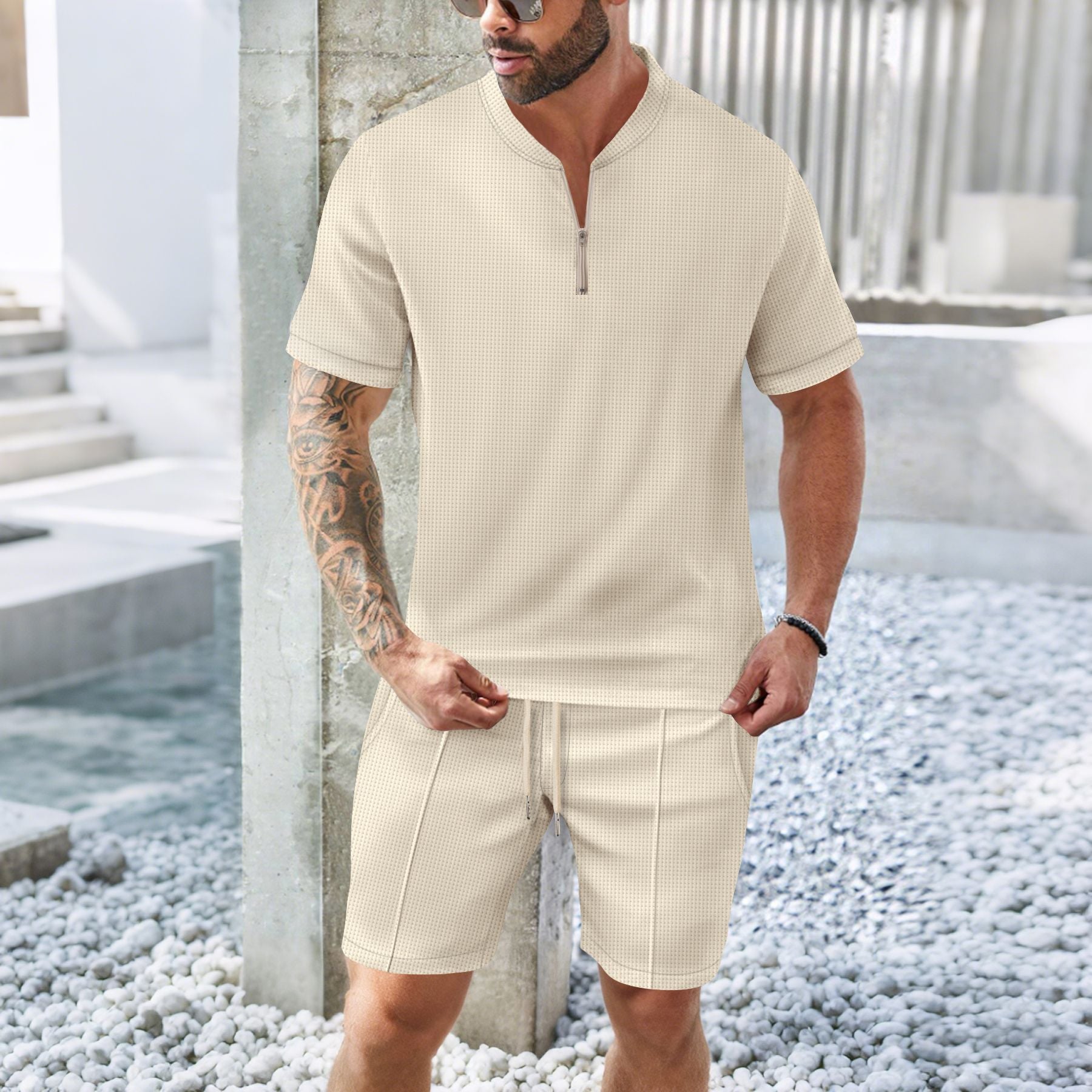 Herren Sportset Kurzarm Reißverschluss Funktionsshirt - BerlinGlamour