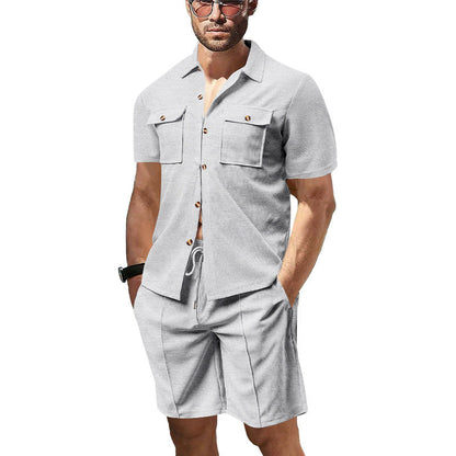 Herren Kurzarm Hemd mit Taschen und Shorts Sommer Set
