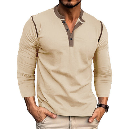 Herren Langarm-Hemd Henley-Ausschnitt Modern Slimfit