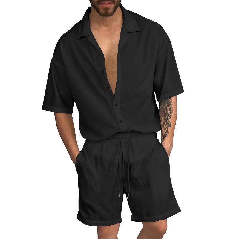 Herren Sommer Set Kurzarm Hemd Shorts mit Knöpfen Modern