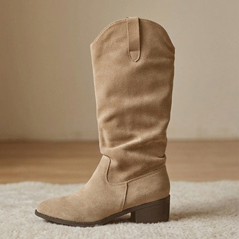 Damen Stiefel Wildleder Elegante Stretch Schnürsenkel