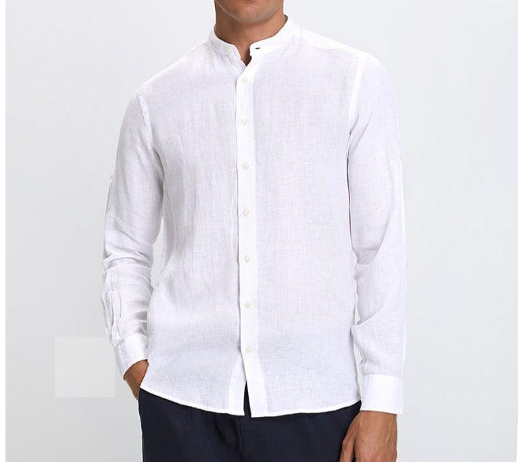 Herren Langarmhemd Stehkragen Slim Fit Modern
