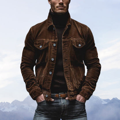 Herren Cordjacke Klassisch Praktisch Brusttasche