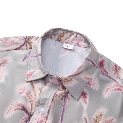 Herren Kurzarmhemd Palmen-Design Sommer Farben