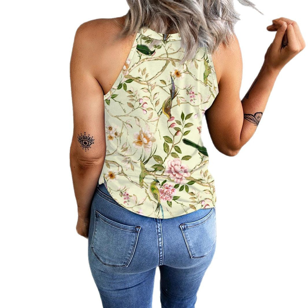 Damen Blumenshirt Ärmellos Sommerlang