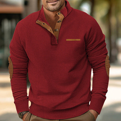 Herren Pullover Grobstrick Stehkragen Mit Knöpfen