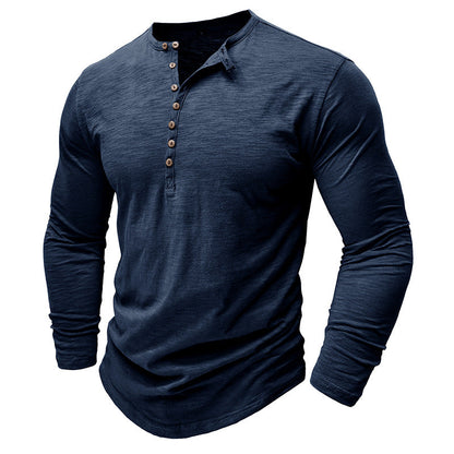 Herren Langarm-Shirt Modern mit Knöpfen Schwarz