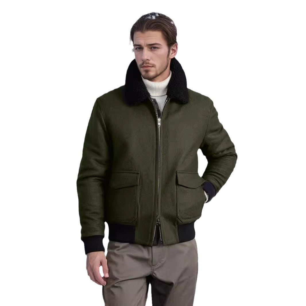 Herren Bomberjacke Fleece Kragen Taschen Warm