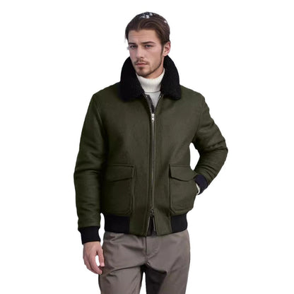 Herren Bomberjacke Fleece Kragen Taschen Warm