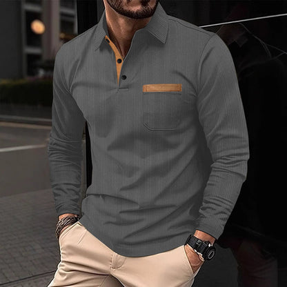 Herren Langarmshirt Strukturiert Kontrastkragen Trendy