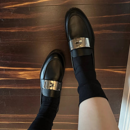 Damen Loafers Elegant Schnallen Schuhe Modisch Schwarz