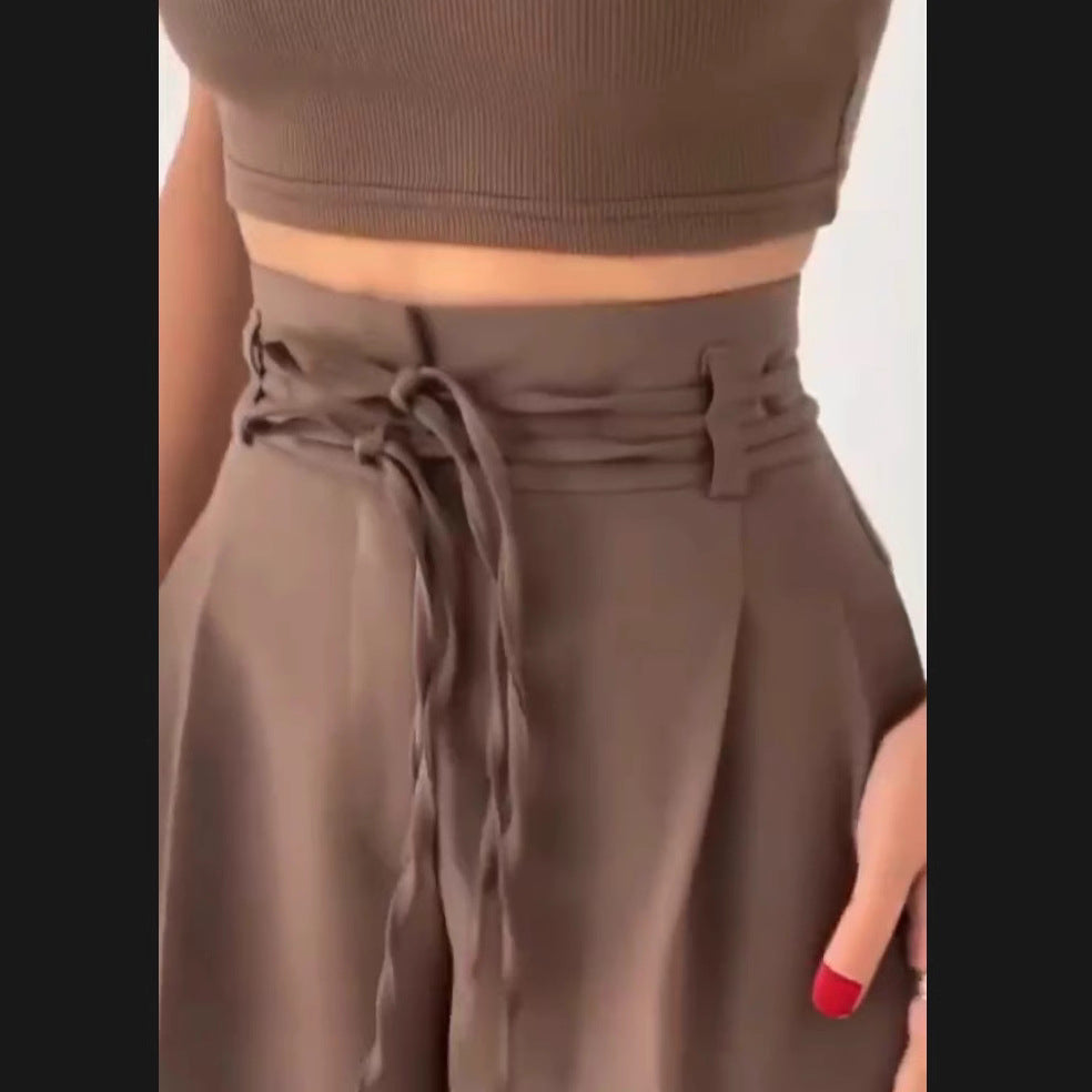 Damen Hose Hochbund Weite Bequem Elegant