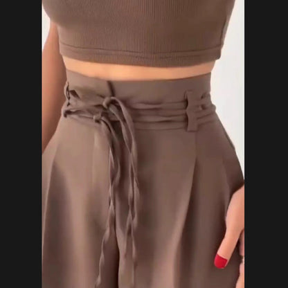 Damen Hose Hochbund Weite Bequem Elegant