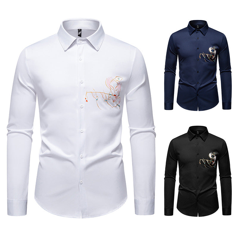 Herren Hemd Langarm Elegant Modern mit Stickerei - BerlinGlamour