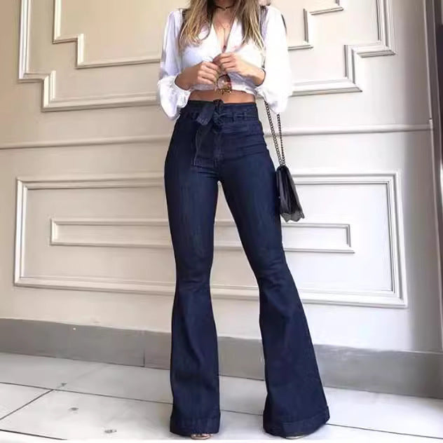 Hohe Damen Schlagjeans Weite Bein Frauenjeans
