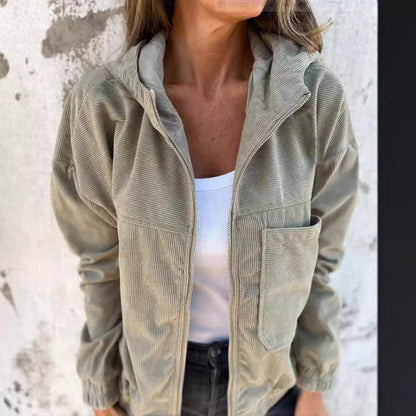 Damen Cordjacke Slim Fit mit Taschen Braun
