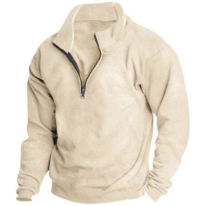 Herren Fleece Pullover Stehkragen Reißverschluss Modern