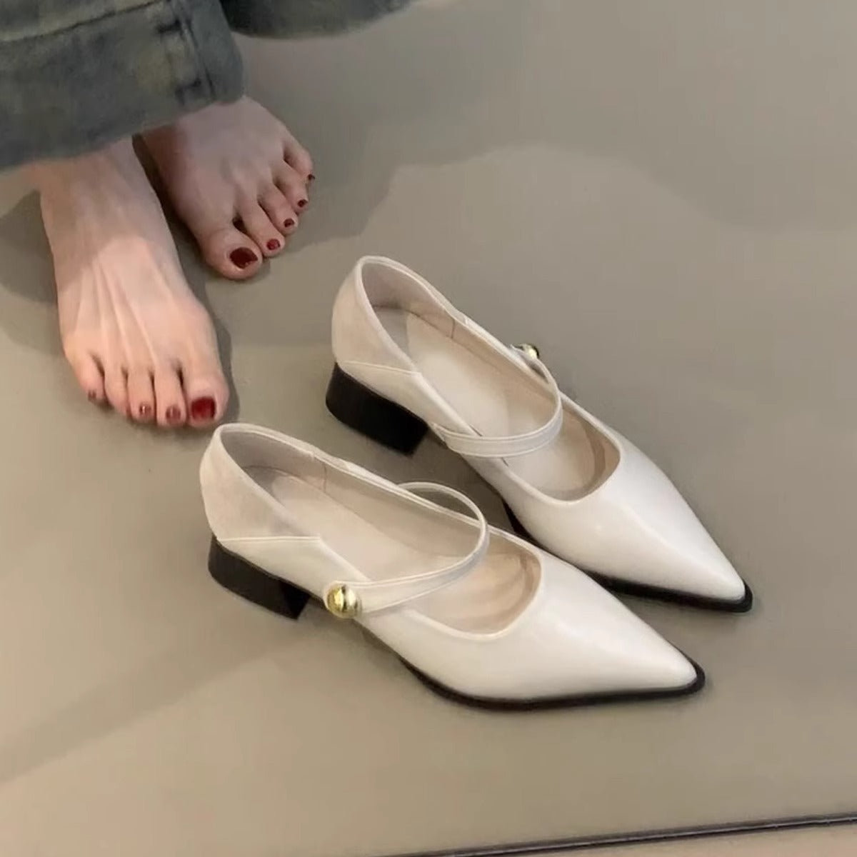Damen Pumps Spitze Mit Riemen Elegante Schnalle