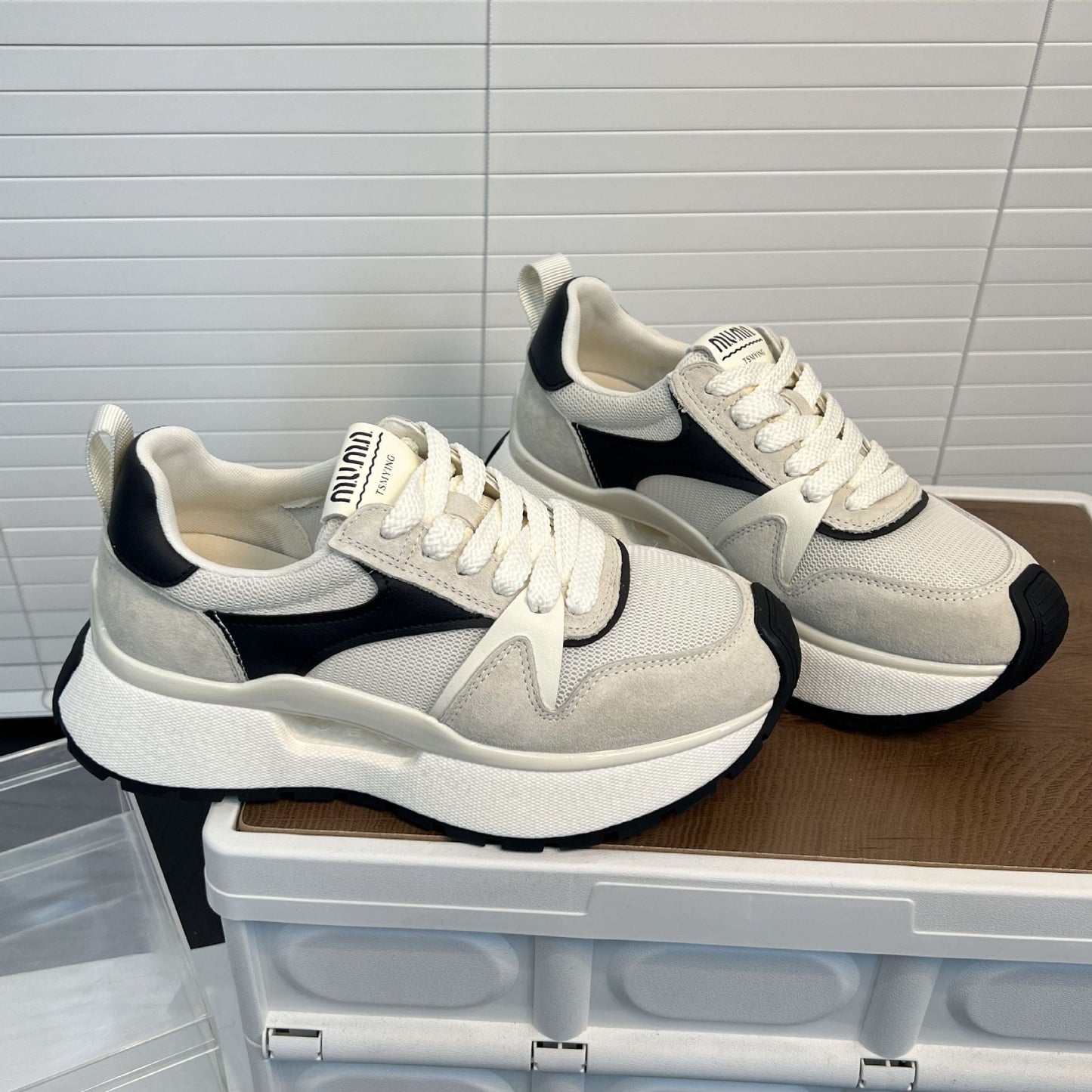 Damen Sneaker Chunky Bequem Elastisch Rutschfest