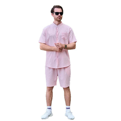 Herren Kurzarmhemd Set mit Shorts und Stehkragen Modern